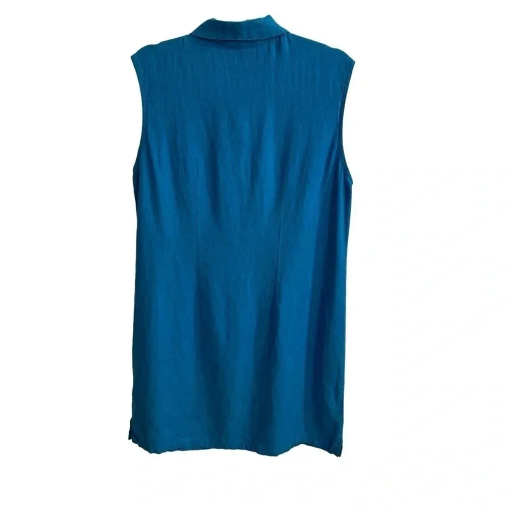 VINTAGE Chico’s 100% Linen Button Up Dress Size M‎ (2) Blue Coastal Beach Casual - Picture 8 of 10